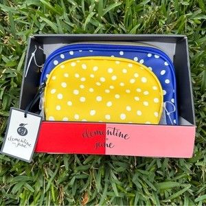 NIB- Clementine & Jane Blue & Yellow 2 Piece Dome Cosmetic Bag Set